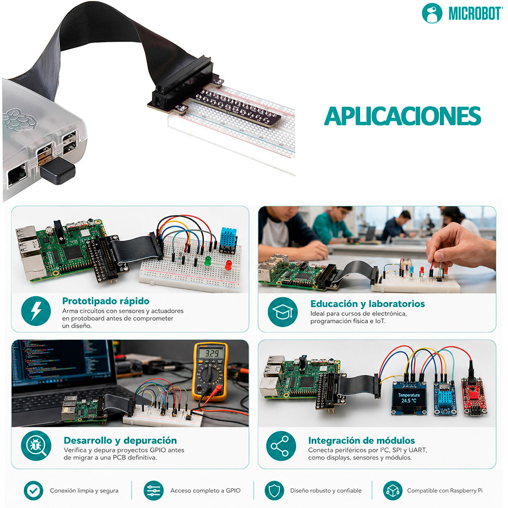 Tarjeta GPIO Tipo T T-Cobbler Raspberry Pi Cable 40 Pines Protoboard