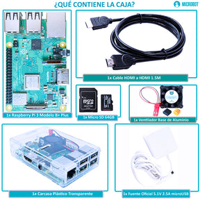 Raspberry Pi 3 B+ Starter Kit - Serie Standard (SD 64GB, Fuente Oficial 2.5A y Case)