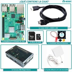 Raspberry Pi 3 B+ Starter Kit - Serie Standard (SD 64GB, Fuente Oficial 2.5A y Case)