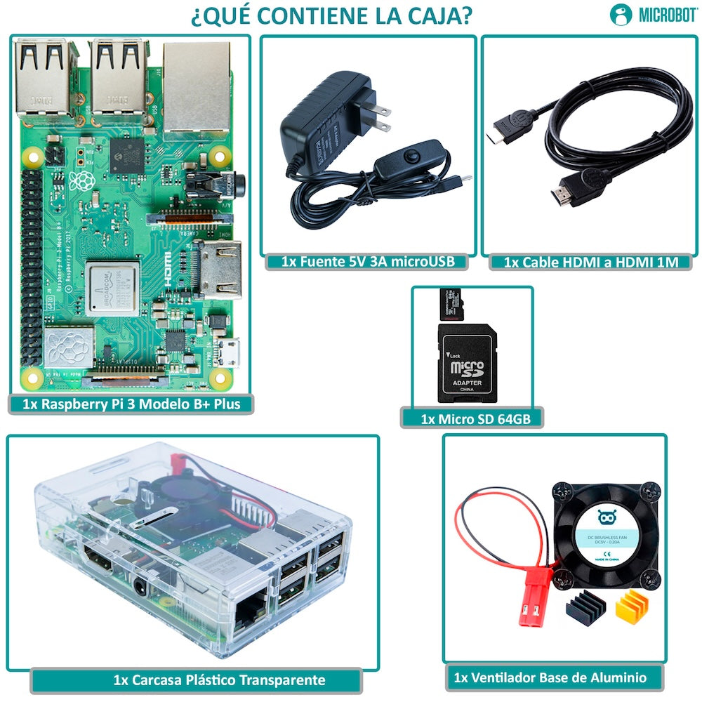 Raspberry Pi 3 B+ Starter Kit - Serie Standard (SD 64GB, Fuente 2.5A y Case)