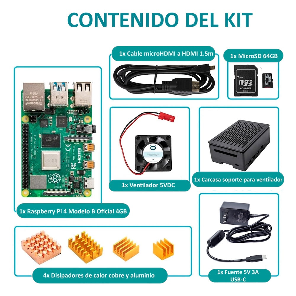 Kit Raspberry Pi 4 Case Negro SD HDMI