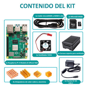 Kit Raspberry Pi 4 Case Negro SD HDMI