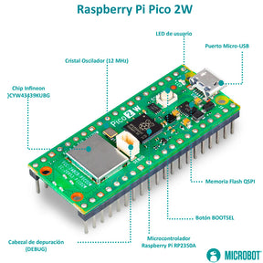 Kit Raspberry Pi  Pico 2 W RP2350 WiFi BT Headers Soldados