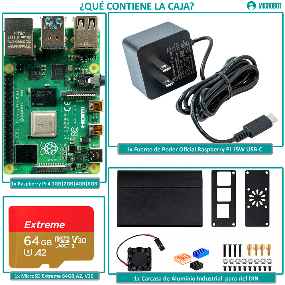 Mini PC Industrial Raspberry Pi 4 Aluminio DIN Rail (SD 64GB)