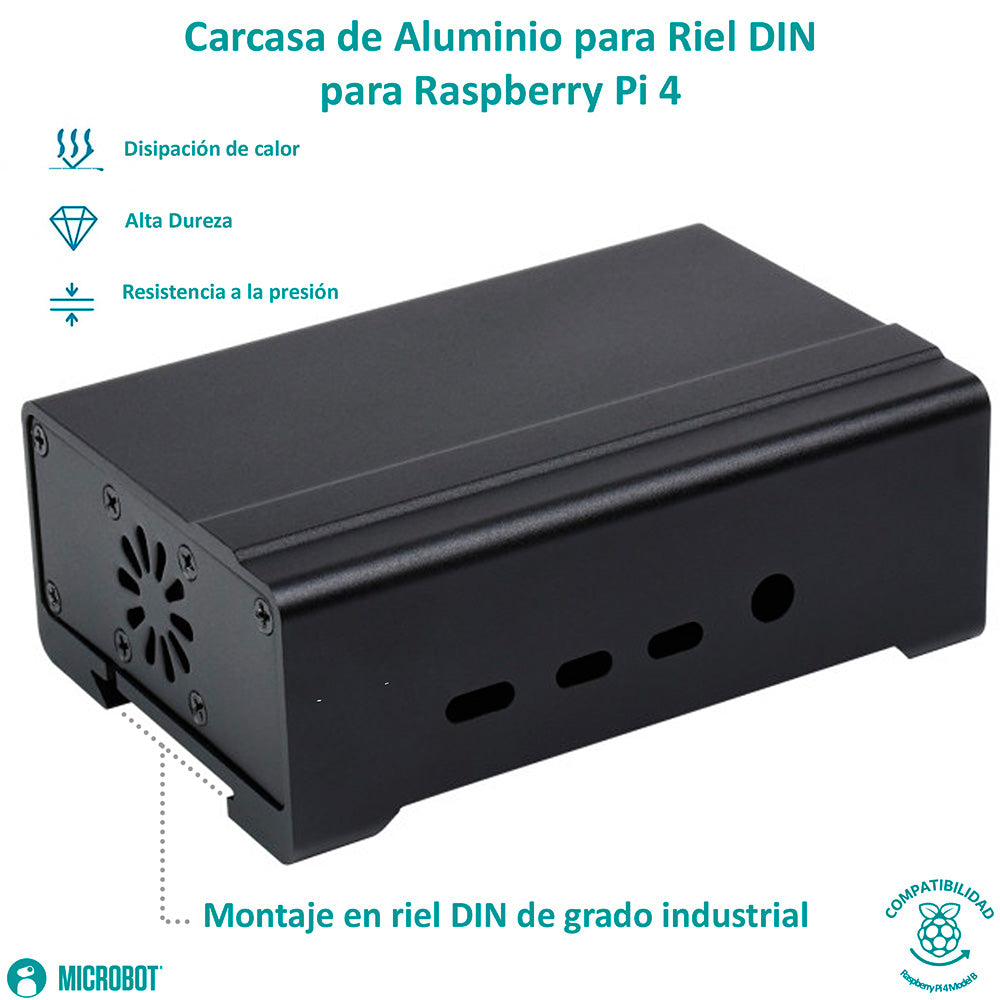 Mini PC Industrial Raspberry Pi 4 4GB Aluminio DIN Rail (SD 64GB)
