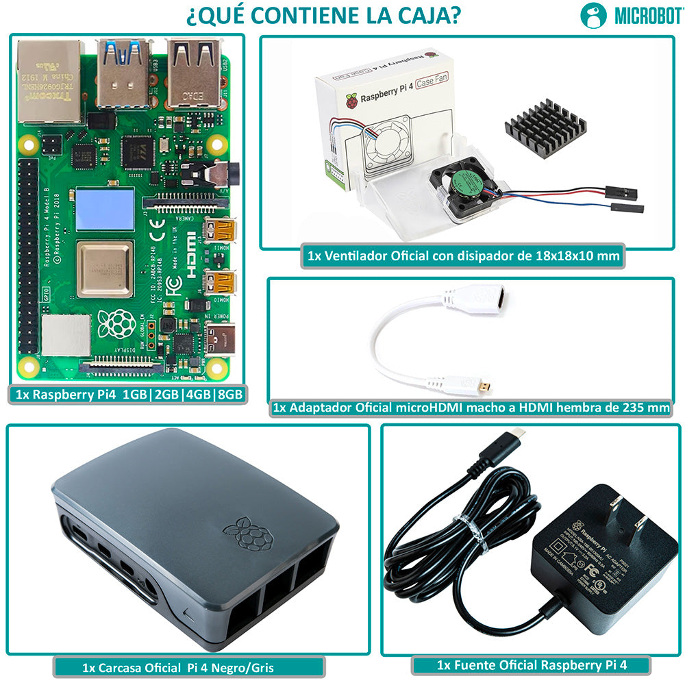 Kit Raspberry Pi 4 Esencial Oficial (15W, Adaptador micro-HDMI)