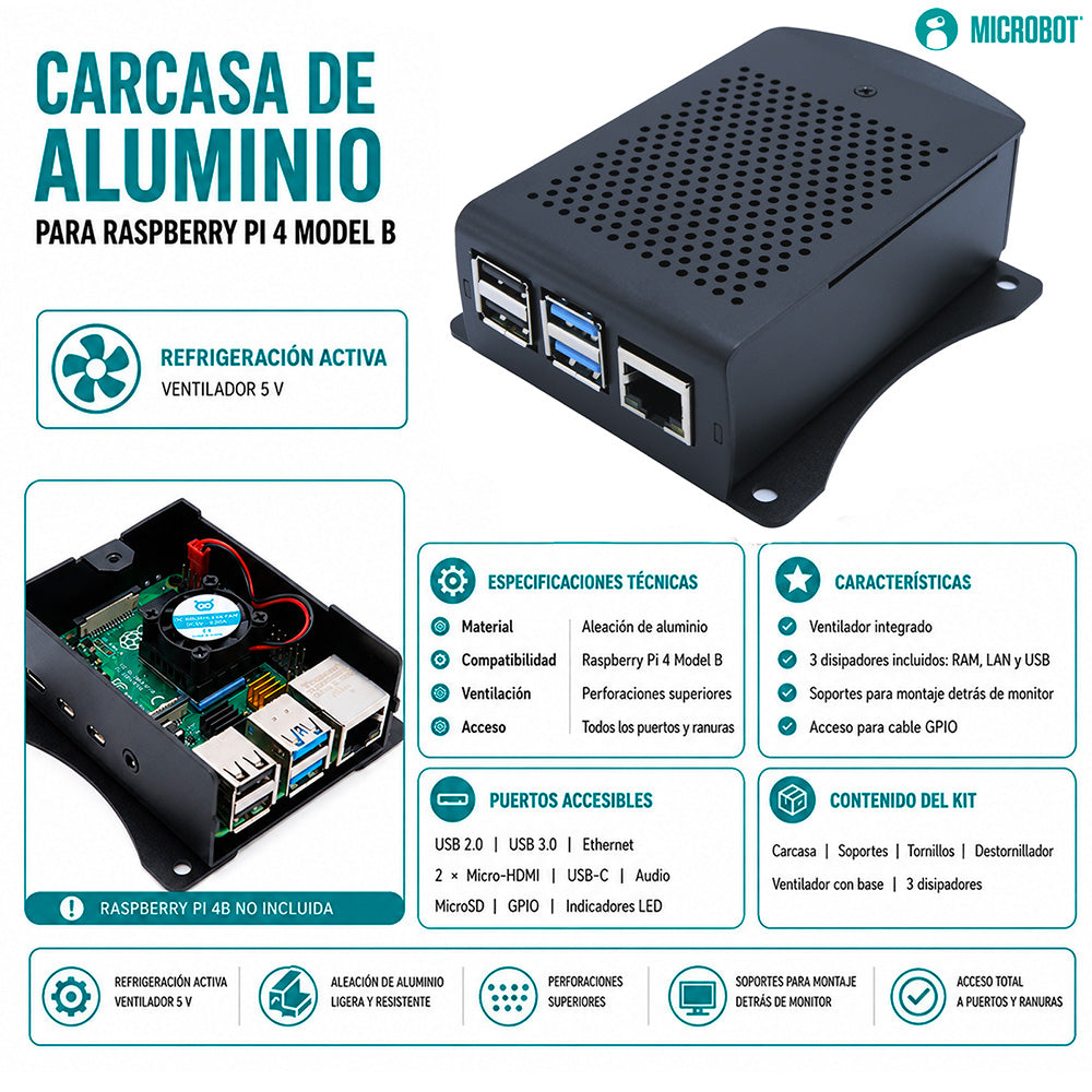 Kit Raspberry Pi 4 Aluminio PRO VESA Gen2 (SD 64GB)