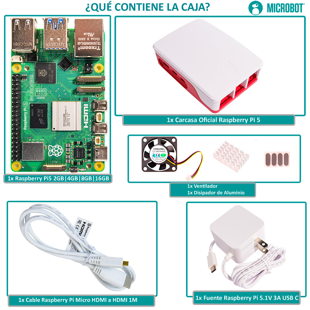 Kit Raspberry Pi 5 Esencial Case y Fuente Oficial 27W