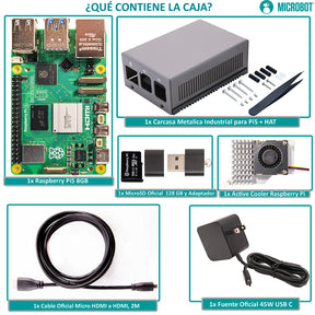 Kit Raspberry Pi 5 8GB 128GB Expansión por Ensamblar — Carcasa Aluminio HAT+ (45W)