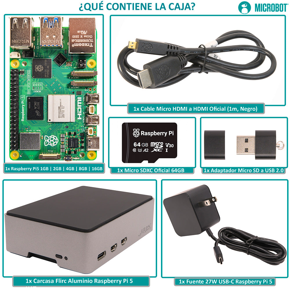 Kit Raspberry Pi 5 Flirc Aluminio - Serie Standard (27W, SD 64GB)