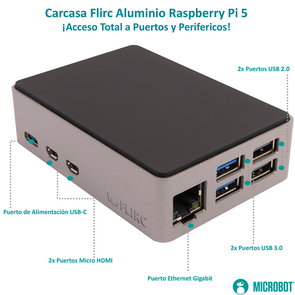 Kit Raspberry Pi 5 Flirc Aluminio - Serie Standard (27W, SD 128GB)
