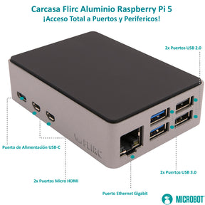 Kit Raspberry Pi 5 Flirc Aluminio - Serie Standard (27W, SD 128GB)