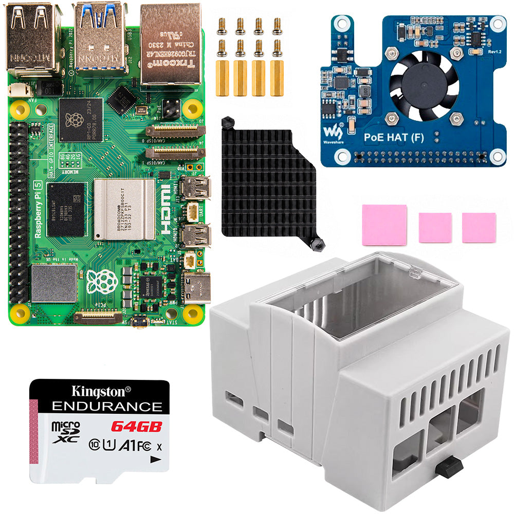 Kit Raspberry Pi 5 PoE Riel DIN Standard (802.3af/at, SD 64GB)
