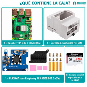 Kit Raspberry Pi 5 PoE Riel DIN Standard (802.3af/at, SD 64GB)