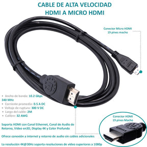 Cable Micro HDMI a HDMI Manhattan 2m 4K