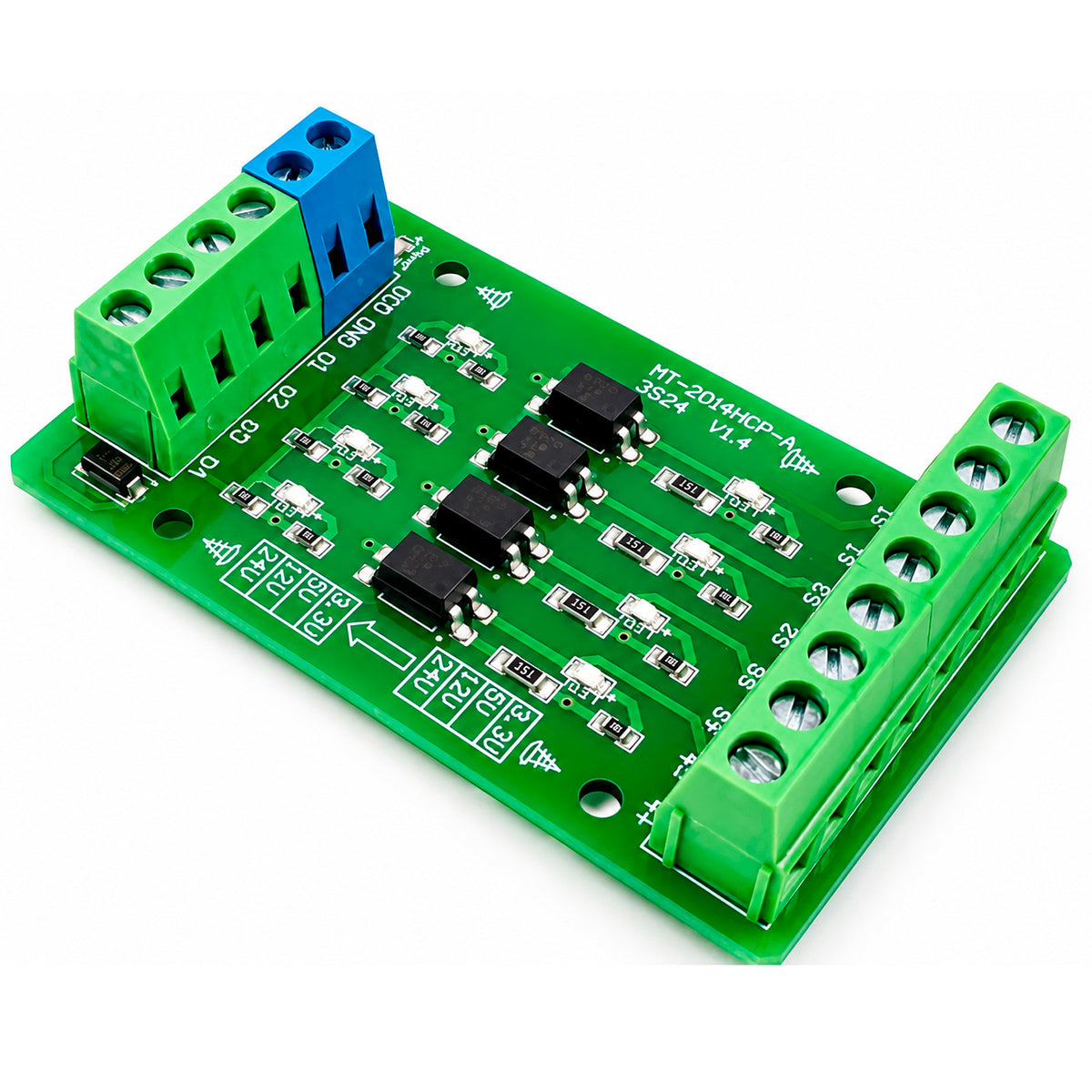 Módulo Optoacoplador 4 Canales para PLC (Entrada PNP/NPN, Salida NPN)