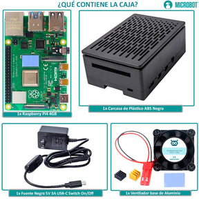 KIT RASPBERRY PI 4 - SERIE ESENCIAL (FUENTE, CASE, VENTILADOR)