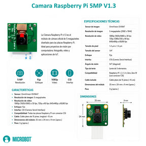 Cámara Raspberry Pi 5MP V1.3 OV5647 CSI 1080p