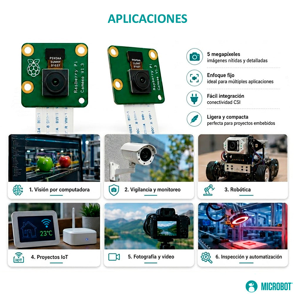 Cámara Raspberry Pi 5MP V1.3 OV5647 CSI 1080p