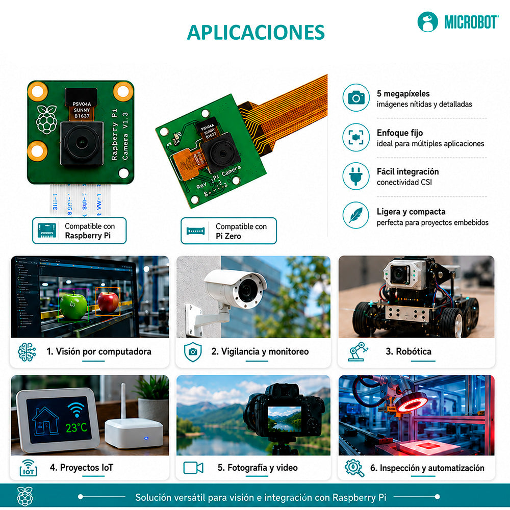 Cámara 5MP OmniVision OV5647 Raspberry Pi Zero Cable Flex