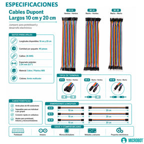 Cable Dupont Jumper 120 Piezas 10cm 28AWG Arduino GPIO