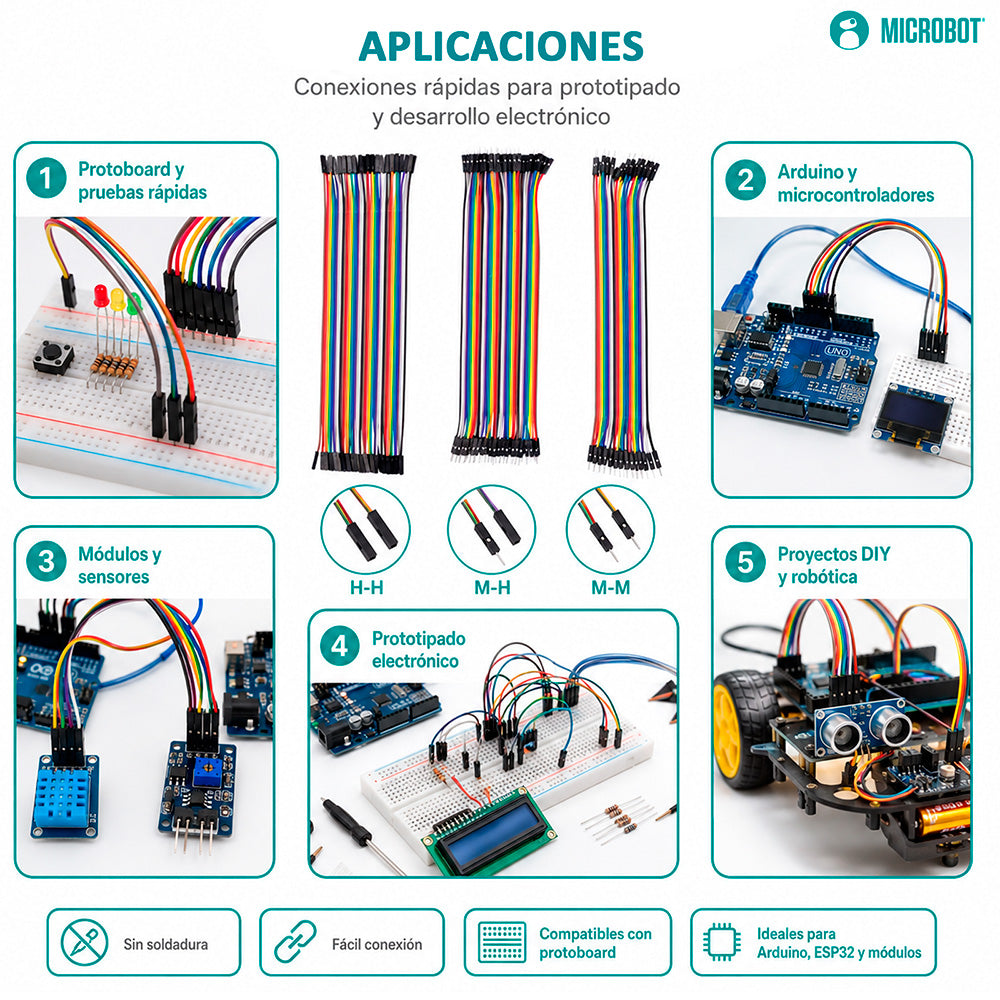 Cable Dupont Jumper 120 Piezas 10cm 28AWG Arduino GPIO