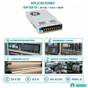 Fuente 24V 320W Mean Well RSP-320-24 PFC Industrial CNC LED