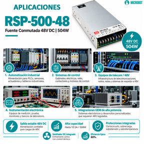 Fuente 48V 500W Mean Well RSP-500-48 PFC Industrial 1U