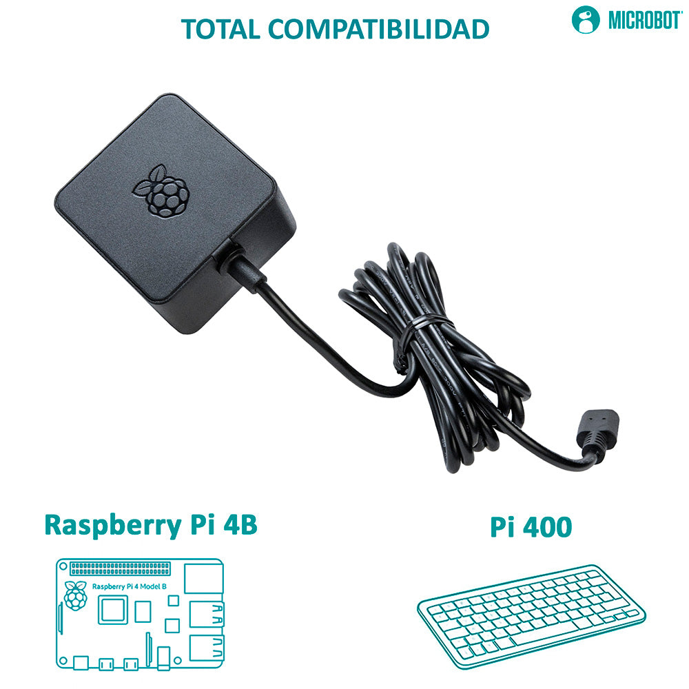Fuente Oficial Raspberry Pi 15W USB-C 5.1V 3A Pi 4 y Pi 400
