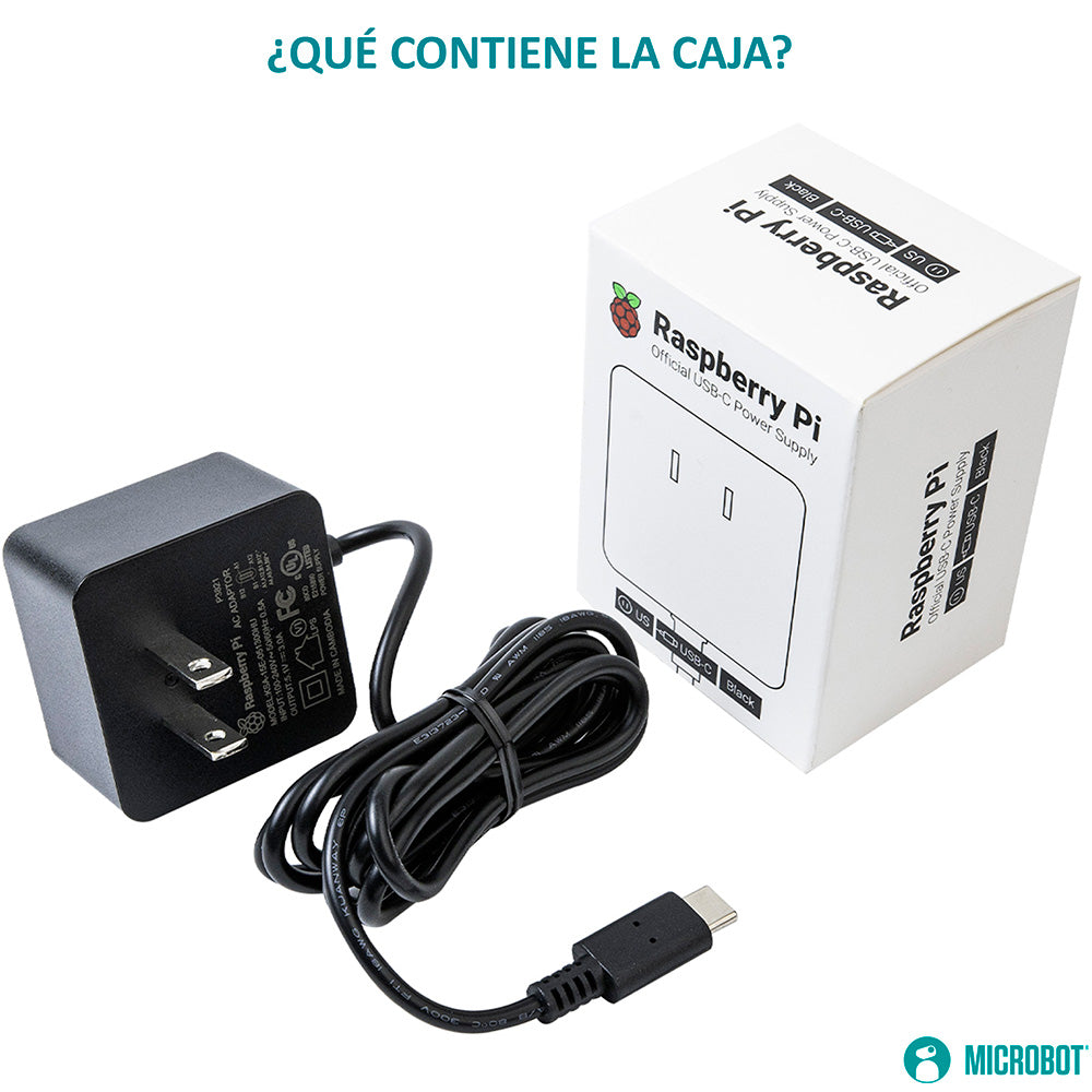 Fuente Oficial Raspberry Pi 15W USB-C 5.1V 3A Pi 4 y Pi 400
