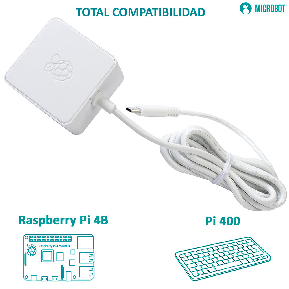 Fuente Oficial Raspberry Pi 15W USB-C 5.1V 3A Pi 4 y Pi 400