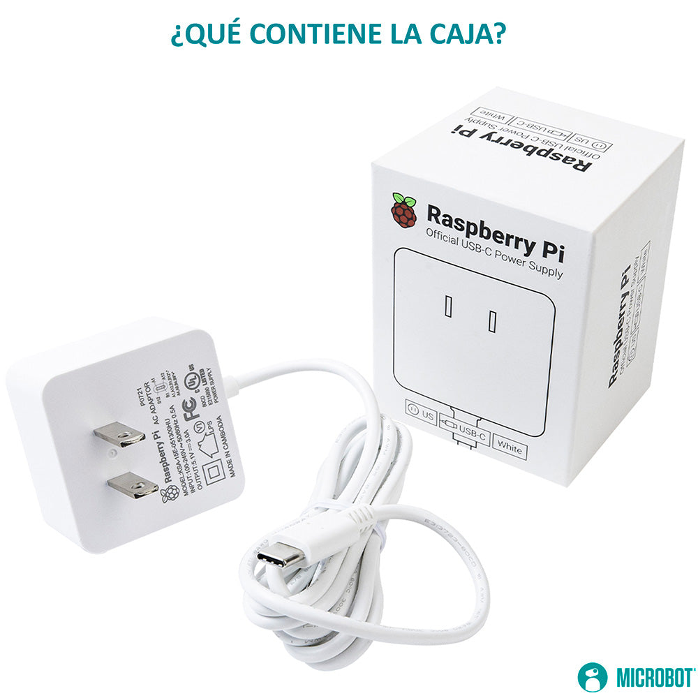 Fuente Oficial Raspberry Pi 15W USB-C 5.1V 3A Pi 4 y Pi 400