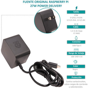 Fuente de Alimentación Oficial Raspberry Pi 5 (27W) | USB-C Power Supply