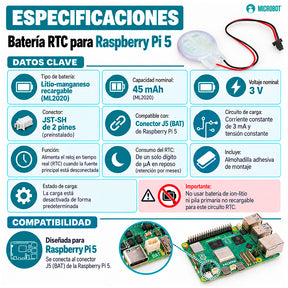 Batería RTC Oficial Raspberry Pi 5 Recargable