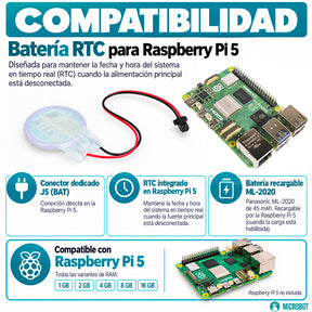 Batería RTC Oficial Raspberry Pi 5 Recargable