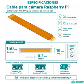 Cable Cámara Raspberry Pi 5 y Zero FPC  15cm 22-Pin a 15-Pin