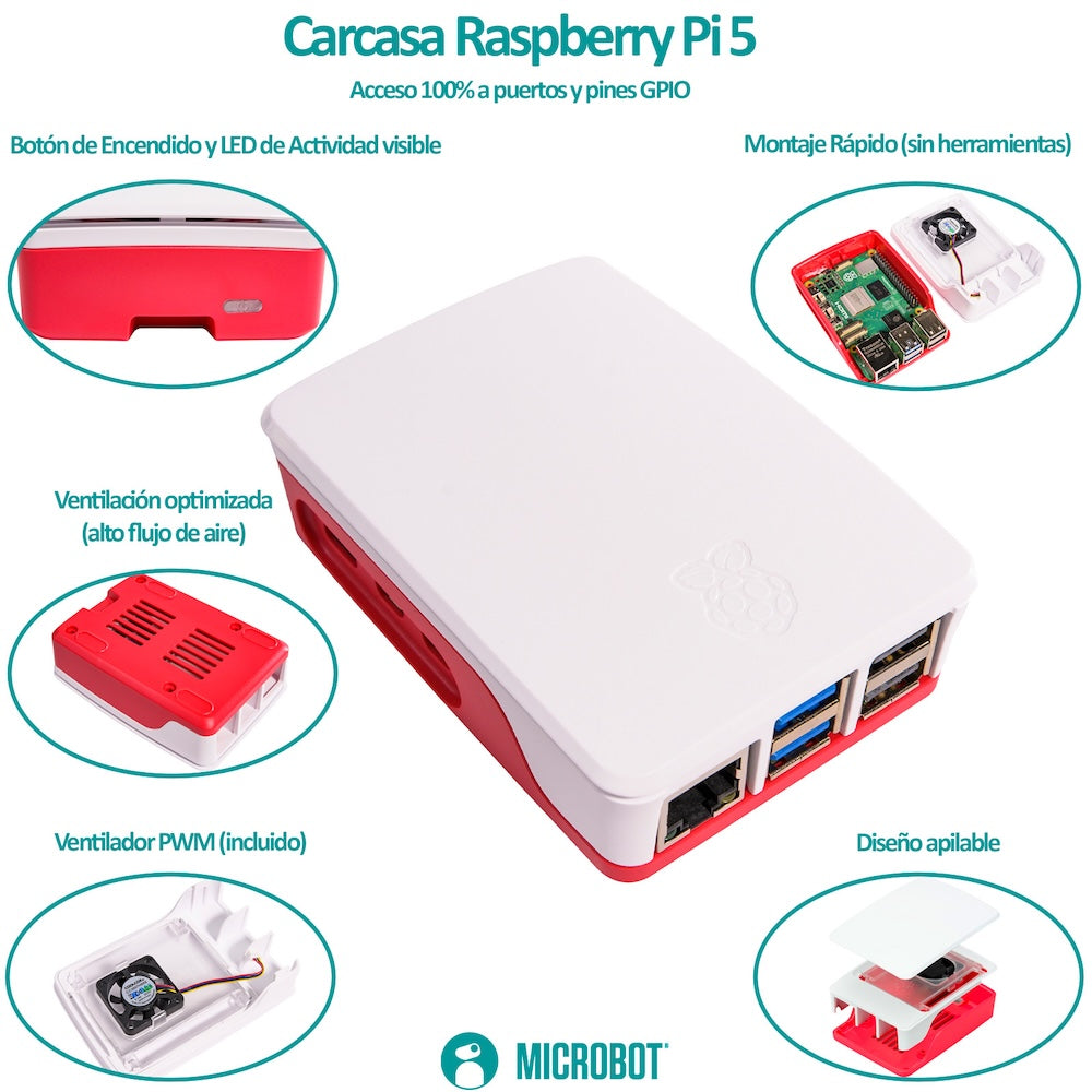 Carcasa Oficial Raspberry Pi 5 (Case) con Ventilador PWM