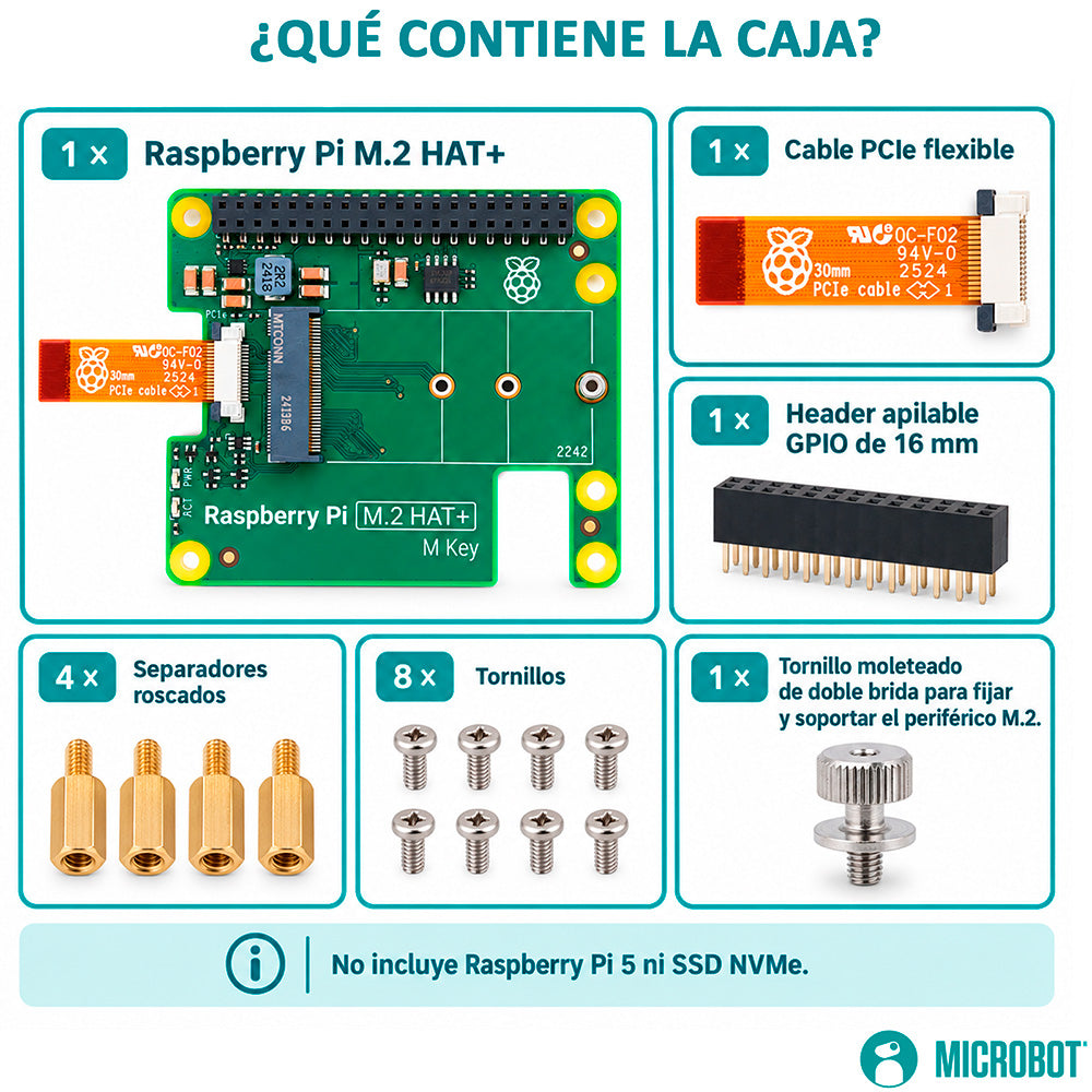 M.2 HAT+ Oficial Raspberry Pi 5 NVMe PCIe 2230/2242