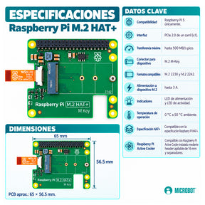 M.2 HAT+ Oficial Raspberry Pi 5 NVMe PCIe 2230/2242