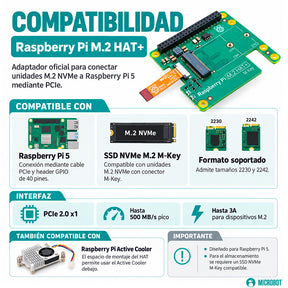 M.2 HAT+ Oficial Raspberry Pi 5 NVMe PCIe 2230/2242