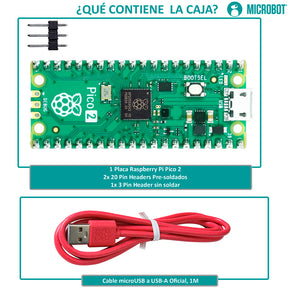 Kit Raspberry Pi Pico 2 RP2350 Header Soldado Cable Oficial