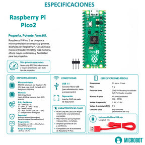 Kit Raspberry Pi Pico 2 RP2350 Header Soldado Cable Oficial