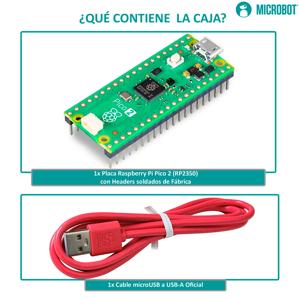 Kit Raspberry Pi Pico 2 RP2350 Header Soldado Cable Oficial