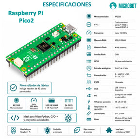 Kit Raspberry Pi Pico 2 RP2350 Header Soldado Cable Oficial