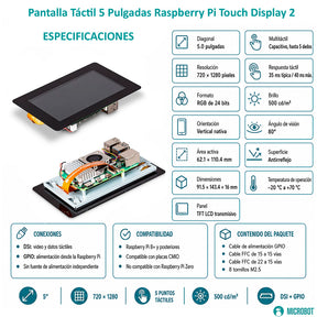 Pantalla Táctil 5 Pulgadas Raspberry Pi Touch 2 HMI DSI Portrait