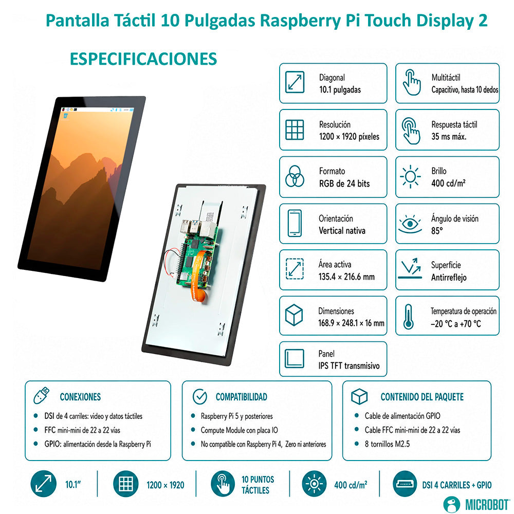 Pantalla Táctil 10 Pulgadas Raspberry Pi Touch Display 2 HMI DSI
