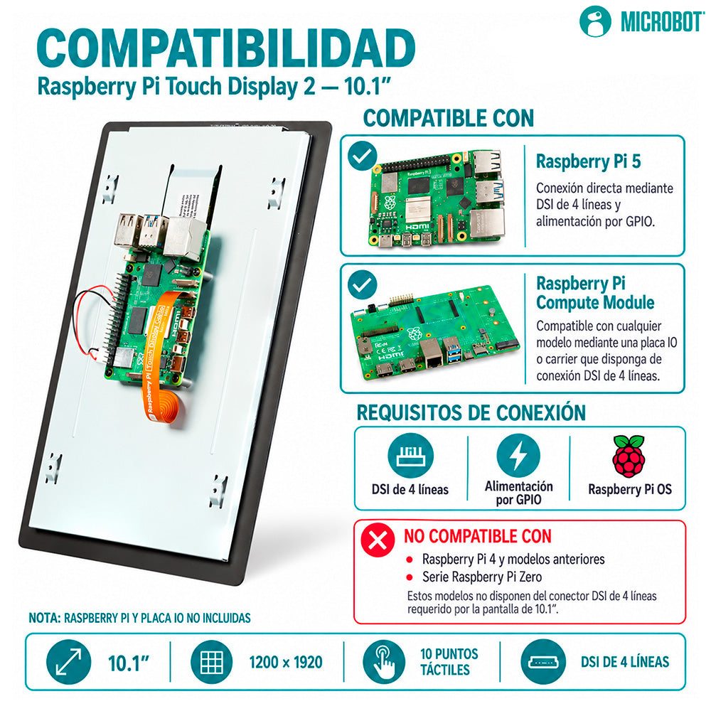 Pantalla Táctil 10 Pulgadas Raspberry Pi Touch Display 2 HMI DSI