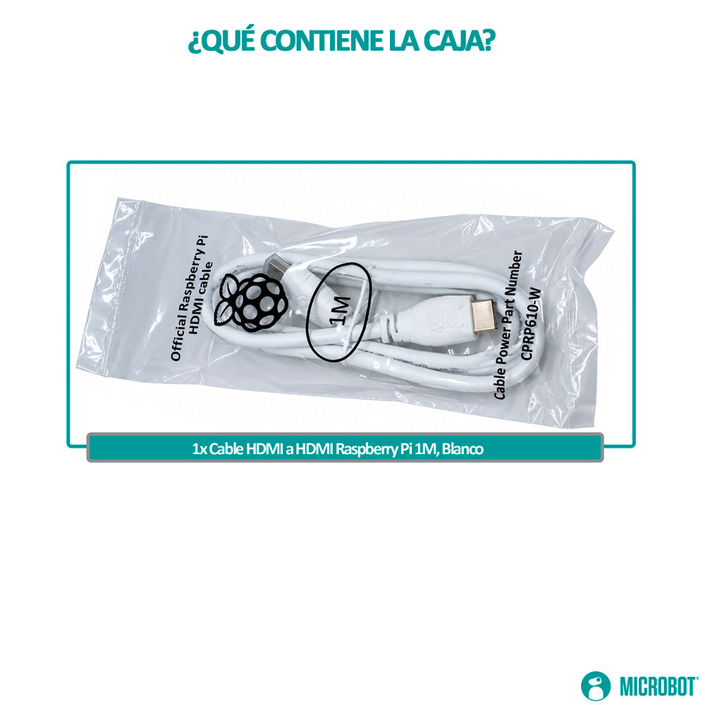 Cable HDMI Oficial Raspberry Pi 1 Metro Blanco
