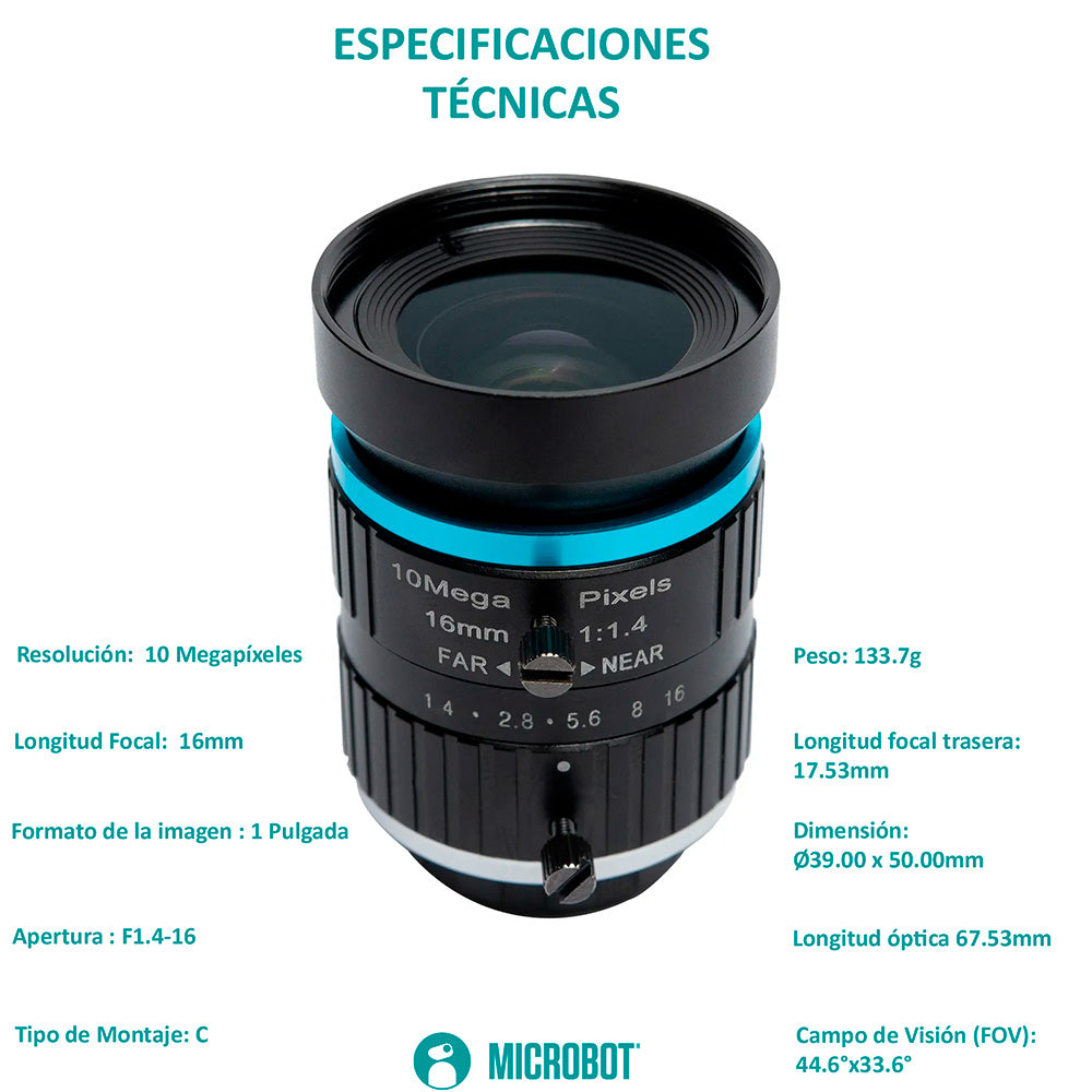 Lente Telephoto 16mm 10MP C-Mount para Raspberry Pi HQ Camera