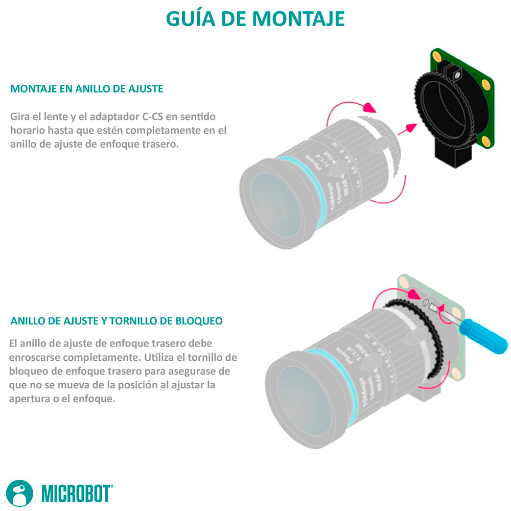 Lente Telephoto 16mm 10MP C-Mount para Raspberry Pi HQ Camera